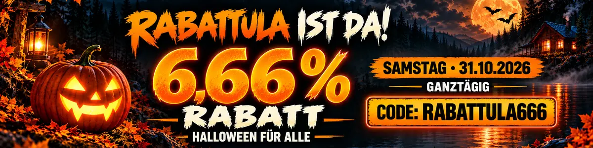 Halloween am 31.10.2026: 6,66 % Rabatt mit dem Code RABATTULA666.