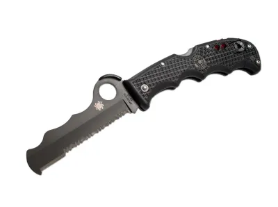 Spyderco C79PSBBK, Spyderco Assist Black Blade, Rettungsmesser Glasbrecher, Spyderco Combo Edge, VG10 Spyderco schwarz, Einsatzmesser Feuerwehr, Com2you-biwak, Notfallmesser Signalpfeife, Kappenmesser Seilschneider