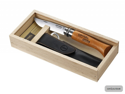 Opinel-Messer, Größe 8, nicht rostfrei, Etui, in Holzbox