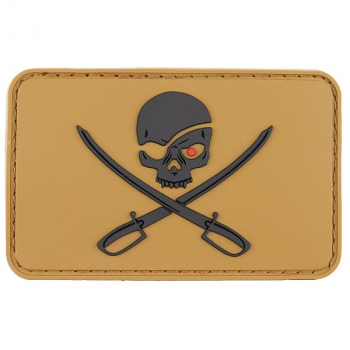 Patch Klettabzeichen 3D Skull with Swords, Piraten coyote tan