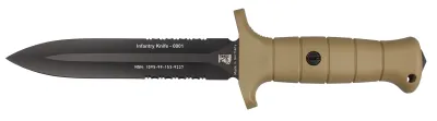 Eickhorn Goldsack Infantry Knife GFK: beidseitig geschärfte Klinge, sandfarbener Griff und Scheide. Jetzt bei COM2YOU-BIWAK bestellen.