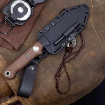 White River Firecraft 5, Firecraft FC5 Saddle Brown, CPM S35VN Black Cerakote, White River Knives Deutschland, Bushcraft Messer 5 Zoll, Com2you-biwak, Survival Messer Micarta, Outdoormesser Feuerstahl, Kydexscheide Feuerstarter