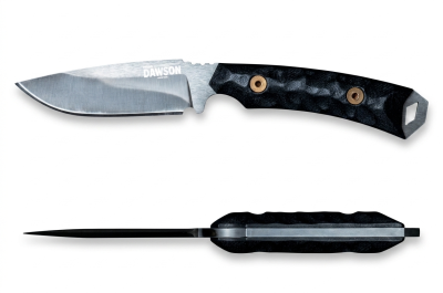 Dawson Knives, Contractor, 80CrV2 Stahl, Hamon Messer, Carbonstahl Messer, G10 Black, Handgefertigt USA, Arbeitsmesser, Custom Messer, Taktisches Messer.