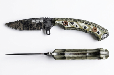Dawson Knives, Companion, 80CrV2 Stahl, Rainstorm Finish, Arid Camo G10, EDC Fixed Blade, Kleines Outdoormesser, Handgefertigt USA, Kydex Scheide, Survival Backup.