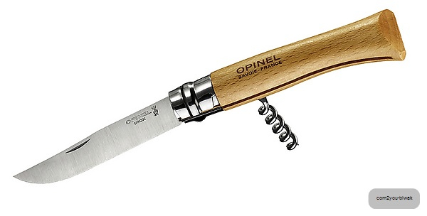 Opinel-Messer, Größe 10, Buchenholz, mit Korkenzieher