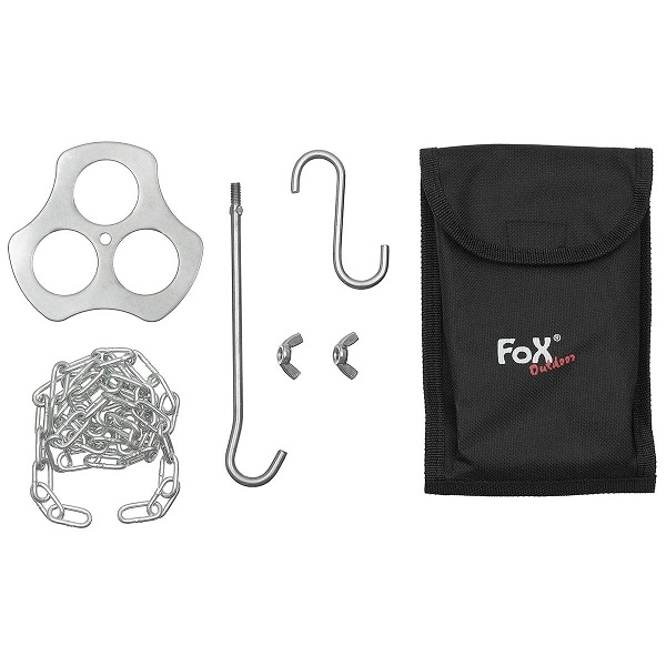 Fox Outdoor Dreibeinhalter Edelstahl, mit Kette und Haken