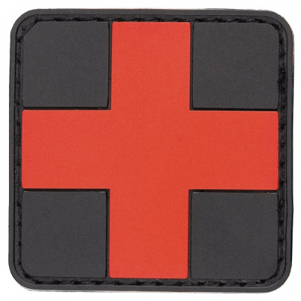 Patch Klettabzeichen erste Hilfe schwarz/rot 3D ca. 5 x 5 cm groß