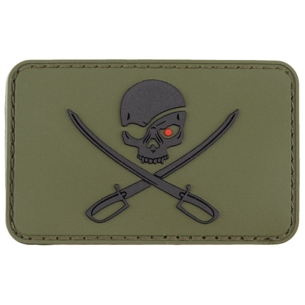 Patch Klettabzeichen 3D Skull with Swords, Piraten oliv