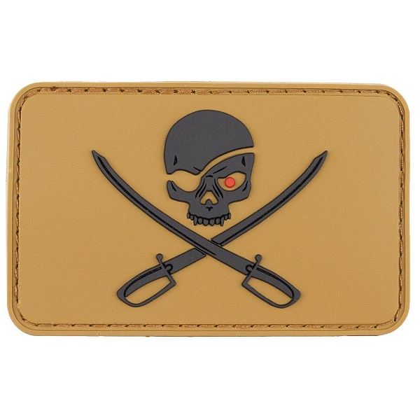 Patch Klettabzeichen 3D Skull with Swords, Piraten coyote tan