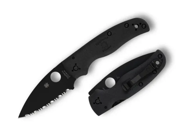 Spyderco Shaman Lightweight, C229SBBK, Shaman FRN schwarz, Shaman All Black, CTS BD1N schwarz, Compression Lock, Leichtes Taktisches Messer, Com2you-biwak