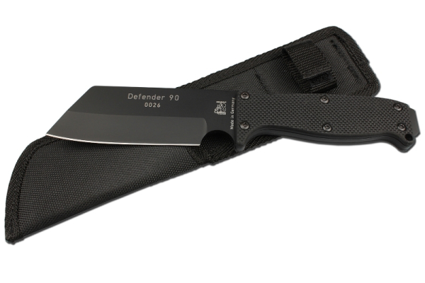Eickhorn Defender 90 black, Haumesser kompakt, 1.4110 Stahl schwarz, Cordura Messerscheide, kleines Survival Messer, Eickhorn Solingen, Com2you-biwak