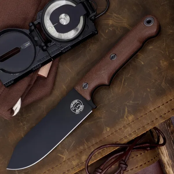 White River Firecraft 5, Firecraft FC5 Saddle Brown, CPM S35VN Black Cerakote, White River Knives Deutschland, Bushcraft Messer 5 Zoll, Com2you-biwak, Survival Messer Micarta, Outdoormesser Feuerstahl, Kydexscheide Feuerstarter
