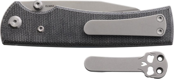 Chaves Sangre Street, Elmax Stahl Messer, Wharncliffe Klappmesser, Chaves Knives Deutschland, Black Micarta Messer, Stonewashed Klinge, Ramon Chaves EDC, Skull Clip