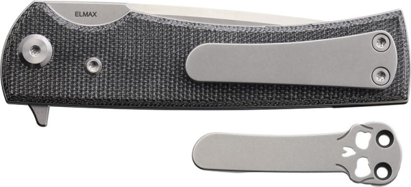 Chaves Liberation 229, Elmax Stahl Messer, Tanto Klappmesser, Chaves Knives Deutschland, Black Micarta Messer, Stonewashed Klinge, Ramon Chaves EDC, Skull Clip