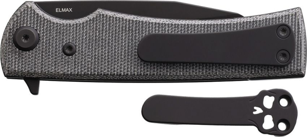 Chaves Sangre Street, Elmax Stahl Messer, Wharncliffe Klappmesser, Chaves Knives Deutschland, Black Micarta Messer, PVD Klinge schwarz, Ramon Chaves EDC, Skull Clip