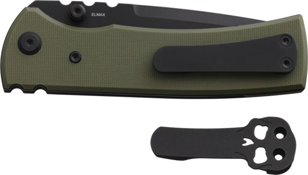 Chaves Knives Redencion Street, Elmax Stahl schwarz, Chaves G10 grün, Black Blade Messer, Ramon Chaves Deutschland, Taktisches EDC Messer, Linerlock G10, Skull Clip