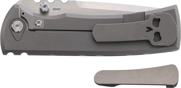 Chaves Redencion 229, 3,5 Zoll Klinge, Chaves Knives Titan, M390 Satin Messer, Ramon Chaves Deutschland, High-End Taschenmesser, Titan Framelock, Skull Clip