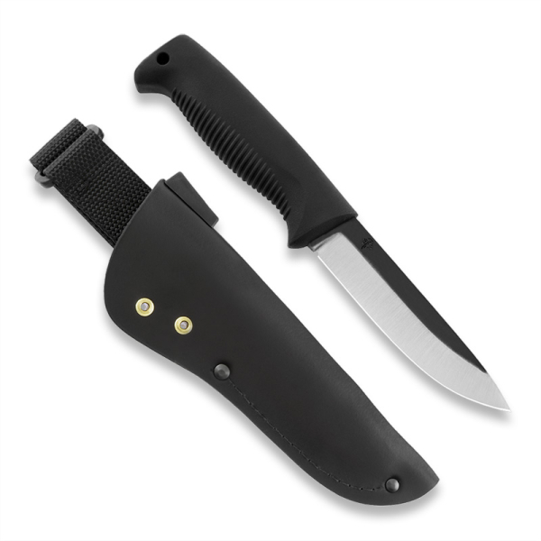 JP Peltone Ranger Knife M07 Black Lederscheide Black Sissipuukko unbeschichtet