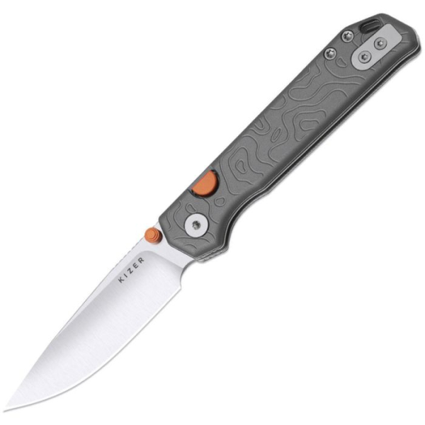 Kizer Begleiter 2.9, Kizer Begleiter Button Lock, Kizer V4458, CPM-S35VN Messer, Kizer Begleiter Aluminium, EDC Klappmesser grau, Button Lock Taschenmesser