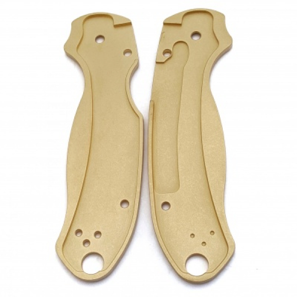 flytanium brass griffschalen für  spyderco para3 - antique stonewash messer griffschalen