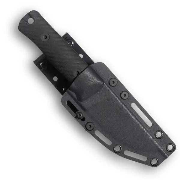 Reiff Knives RUT MagnaCut Stonewash Canvas-Micarta Schwarz – in Kydexscheide, Vorderseite