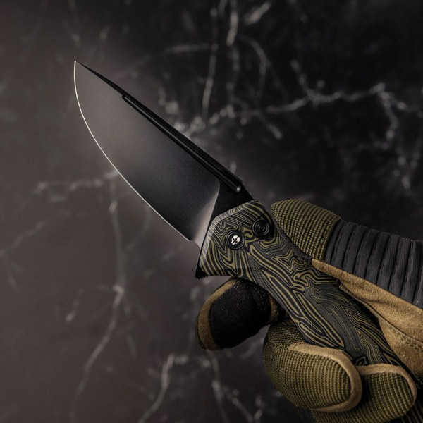 Tekto Knives F3 Charlie Button Lock G10-Damast Black Oliv