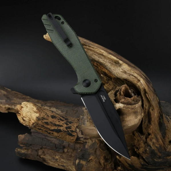 CJRB Knives Riff Button Lock Micarta Green Black