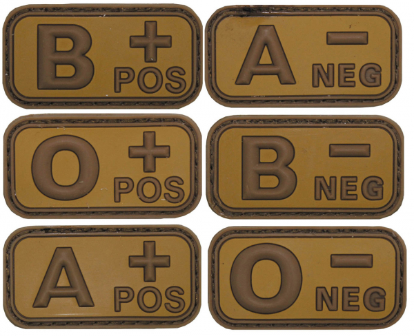 Klettabzeichen, braun/khaki, Blutgruppe