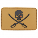 Patch Klettabzeichen 3D Skull with Swords, Piraten coyote tan