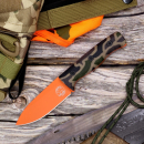 White River Ursus Cub, Orange Cerakote Messer, CPM Magnacut, Duck Camo G-Carta, Jagdmesser orange, Bushcraft Messer beschichtet, Outdoor Messer USA.